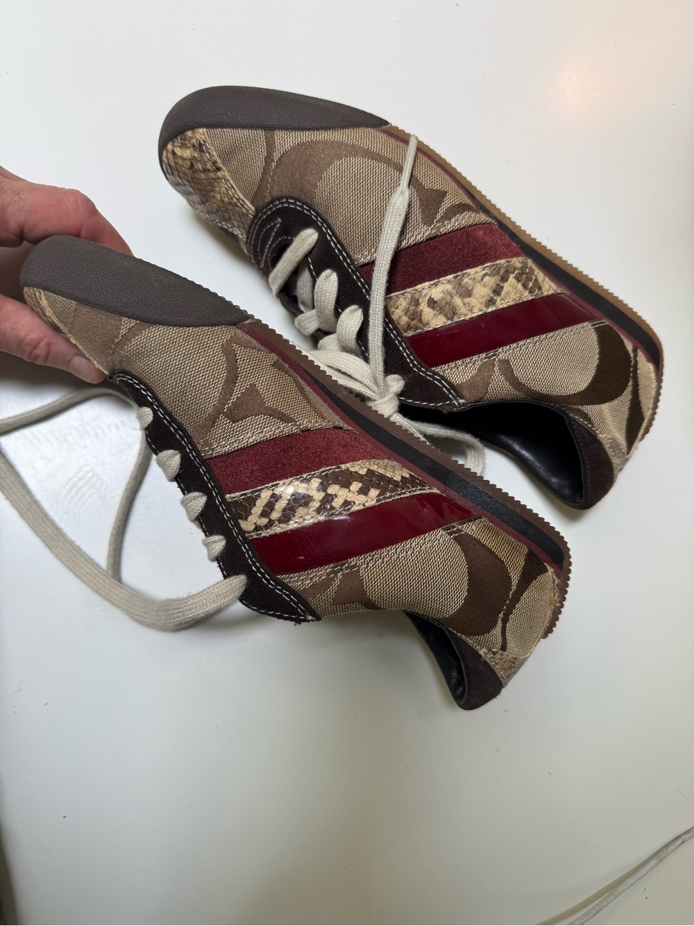 Coach Brown Burgundy patent suede logo, snake skin Signature Canvas sneakers 7.5 - Picture 11 of 11